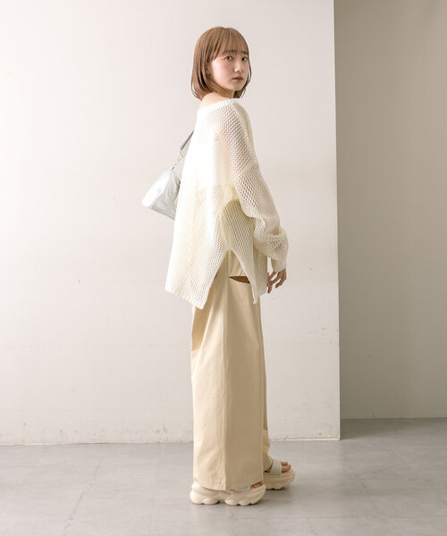 mline（エムライン）の「【3色展開】[mline]メッシュニット（ニット/セーター・レディース・オフホワイト/イエロー/ピンク・FREE）」の9枚目の写真