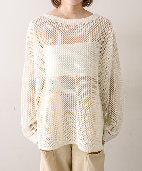 mline（エムライン）の「【3色展開】[mline]メッシュニット（ニット/セーター・レディース・オフホワイト/イエロー/ピンク・FREE）」の11枚目の写真