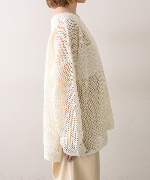 mline（エムライン）の「【3色展開】[mline]メッシュニット（ニット/セーター・レディース・オフホワイト/イエロー/ピンク・FREE）」の12枚目の写真