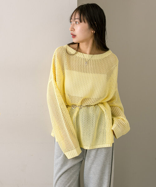 mline（エムライン）の「【3色展開】[mline]メッシュニット（ニット/セーター・レディース・オフホワイト/イエロー/ピンク・FREE）」の18枚目の写真