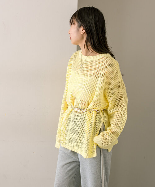 mline（エムライン）の「【3色展開】[mline]メッシュニット（ニット/セーター・レディース・オフホワイト/イエロー/ピンク・FREE）」の19枚目の写真