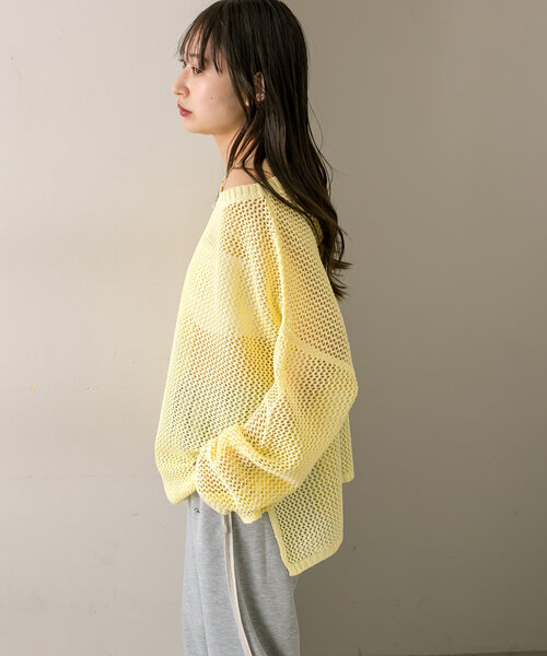 mline（エムライン）の「【3色展開】[mline]メッシュニット（ニット/セーター・レディース・オフホワイト/イエロー/ピンク・FREE）」の21枚目の写真