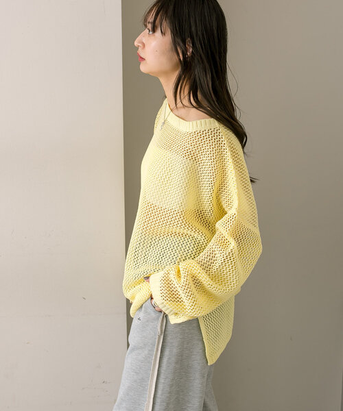 mline（エムライン）の「【3色展開】[mline]メッシュニット（ニット/セーター・レディース・オフホワイト/イエロー/ピンク・FREE）」の22枚目の写真