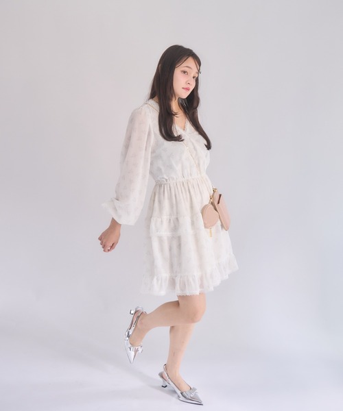 muguet（ミュゲ）の「【裏地付き】花柄シフォンミニワンピース