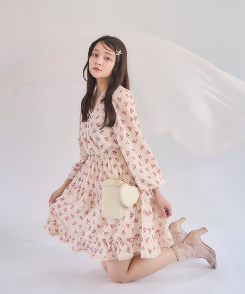 muguet（ミュゲ）の「【裏地付き】花柄シフォンミニワンピース