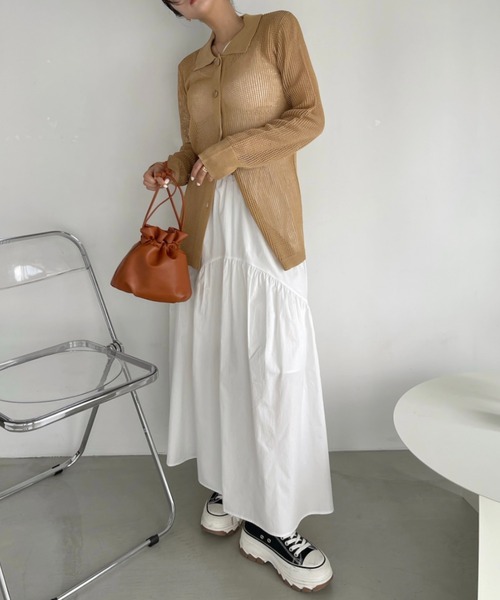 Ada.（エイダ）の「メッシュ編み ニット 襟付き カーディガン プルオーバー（ニット/セーター・レディース・ベージュ/ブラウン系/ネイビー・FREE）」の7枚目の写真