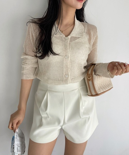 Ada.（エイダ）の「メッシュ編み ニット 襟付き カーディガン プルオーバー（ニット/セーター・レディース・ベージュ/ブラウン系/ネイビー・FREE）」の13枚目の写真