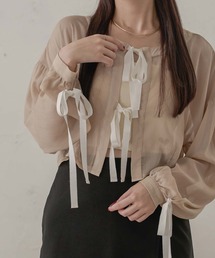 Ambre Neige | ribbon sheer glitter blouse / リボンシアーラメブラウス(Tシャツ/カットソー)
