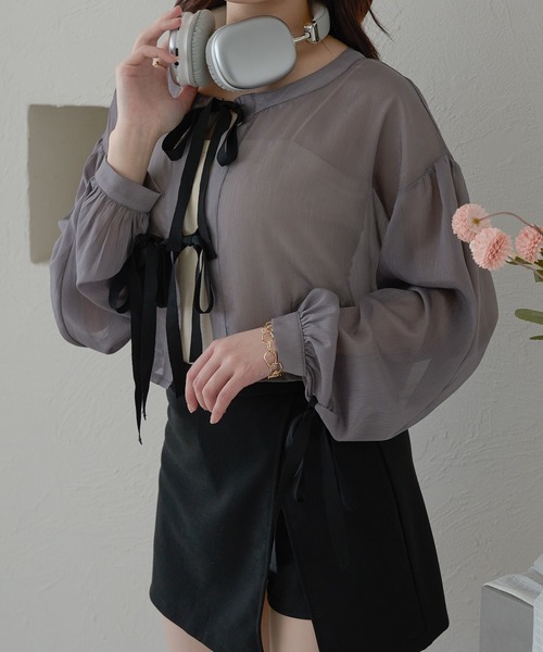 Ambre Neige(アンブルネージュ)の「ribbon sheer glitter blouse / リボンシアーラメブラウス(Tシャツ/カットソー・レディース・ライトグレー/ベージュ/アイボリー・FREE)」の14枚目の写真