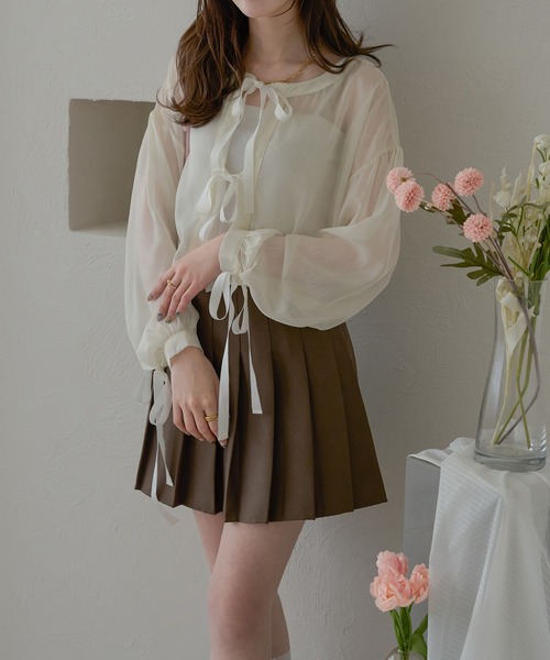 Ambre Neige(アンブルネージュ)の「ribbon sheer glitter blouse / リボンシアーラメブラウス(Tシャツ/カットソー・レディース・ライトグレー/ベージュ/アイボリー・FREE)」の5枚目の写真
