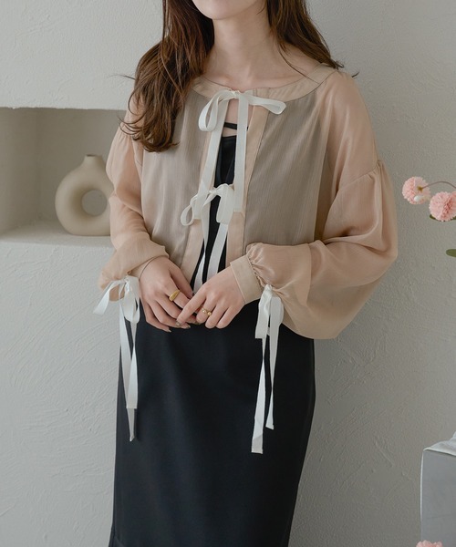 Ambre Neige(アンブルネージュ)の「ribbon sheer glitter blouse / リボンシアーラメブラウス(Tシャツ/カットソー・レディース・ライトグレー/ベージュ/アイボリー・FREE)」の17枚目の写真