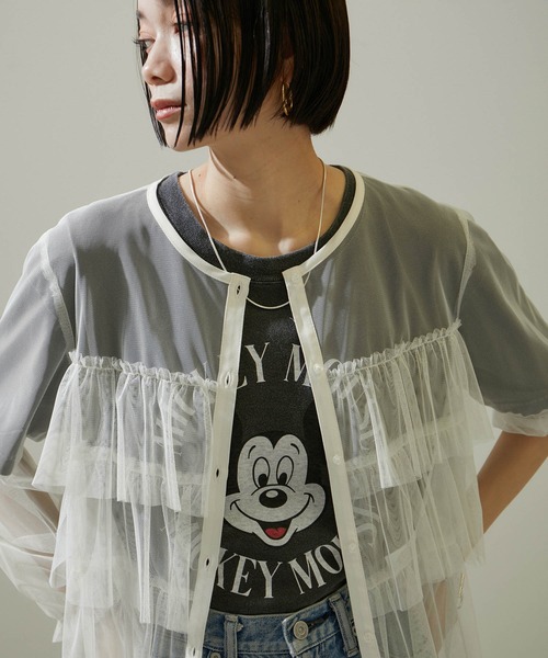 SALON adam et rope'(サロン アダム エ ロペ)の「【WEB限定】シアーチュールブラウス(シャツ/ブラウス・レディース・ブラック/オフホワイト・FREE)」の1枚目の写真