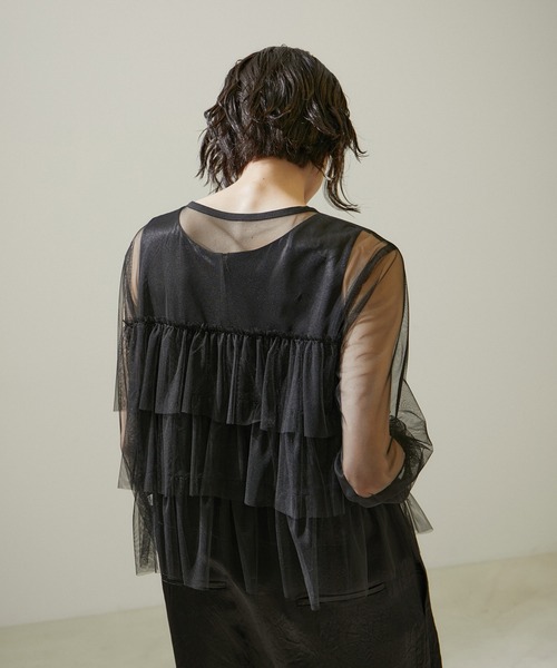 SALON adam et rope'(サロン アダム エ ロペ)の「【WEB限定】シアーチュールブラウス(シャツ/ブラウス・レディース・ブラック/オフホワイト・FREE)」の22枚目の写真