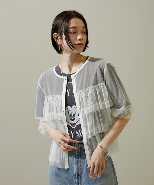 SALON adam et rope'(サロン アダム エ ロペ)の「【WEB限定】シアーチュールブラウス(シャツ/ブラウス・レディース・ブラック/オフホワイト・FREE)」の8枚目の写真