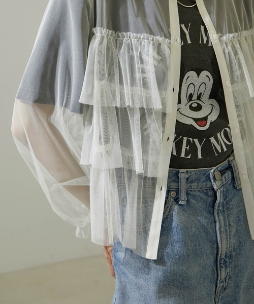 SALON adam et rope'(サロン アダム エ ロペ)の「【WEB限定】シアーチュールブラウス(シャツ/ブラウス・レディース・ブラック/オフホワイト・FREE)」の6枚目の写真