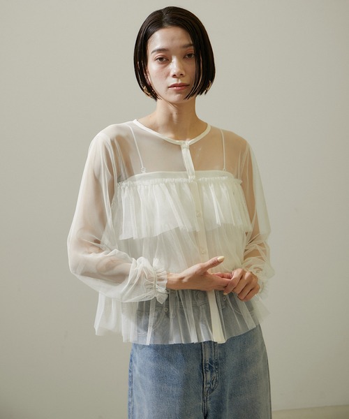 SALON adam et rope'(サロン アダム エ ロペ)の「【WEB限定】シアーチュールブラウス(シャツ/ブラウス・レディース・ブラック/オフホワイト・FREE)」の5枚目の写真