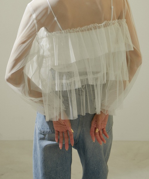 SALON adam et rope'(サロン アダム エ ロペ)の「【WEB限定】シアーチュールブラウス(シャツ/ブラウス・レディース・ブラック/オフホワイト・FREE)」の4枚目の写真