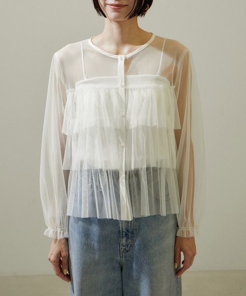 SALON adam et rope'(サロン アダム エ ロペ)の「【WEB限定】シアーチュールブラウス(シャツ/ブラウス・レディース・ブラック/オフホワイト・FREE)」の21枚目の写真