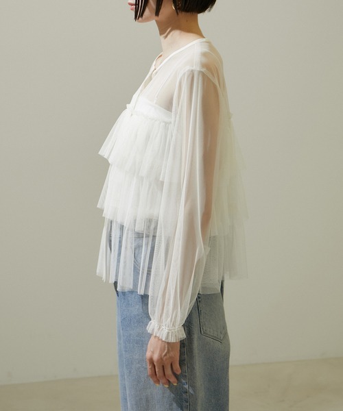 SALON adam et rope'(サロン アダム エ ロペ)の「【WEB限定】シアーチュールブラウス(シャツ/ブラウス・レディース・ブラック/オフホワイト・FREE)」の20枚目の写真