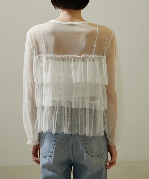 SALON adam et rope'(サロン アダム エ ロペ)の「【WEB限定】シアーチュールブラウス(シャツ/ブラウス・レディース・ブラック/オフホワイト・FREE)」の19枚目の写真