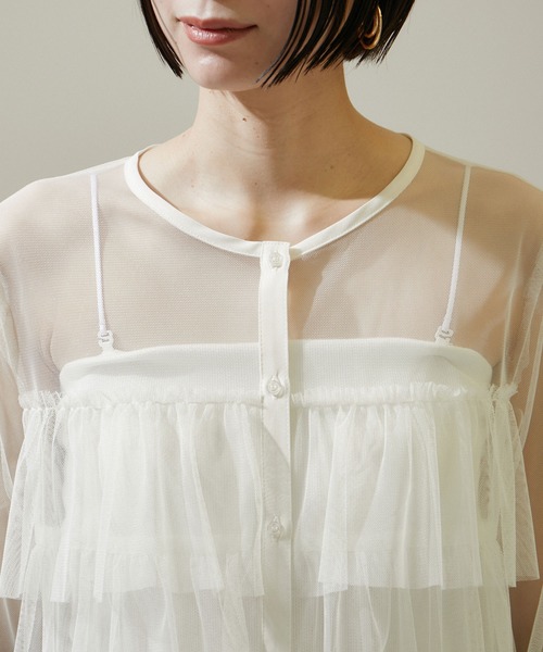 SALON adam et rope'(サロン アダム エ ロペ)の「【WEB限定】シアーチュールブラウス(シャツ/ブラウス・レディース・ブラック/オフホワイト・FREE)」の18枚目の写真