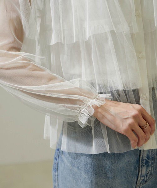 SALON adam et rope'(サロン アダム エ ロペ)の「【WEB限定】シアーチュールブラウス(シャツ/ブラウス・レディース・ブラック/オフホワイト・FREE)」の16枚目の写真