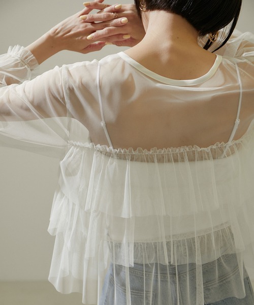 SALON adam et rope'(サロン アダム エ ロペ)の「【WEB限定】シアーチュールブラウス(シャツ/ブラウス・レディース・ブラック/オフホワイト・FREE)」の3枚目の写真