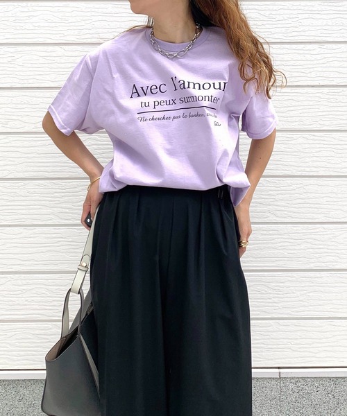 Q（キュー）の「AvecロゴT（Tシャツ/カットソー・レディース・ラベンダー/ブラック/ホワイト・MEDIUM）」の15枚目の写真