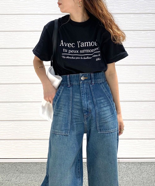 Q（キュー）の「AvecロゴT（Tシャツ/カットソー・レディース・ラベンダー/ブラック/ホワイト・MEDIUM）」の12枚目の写真