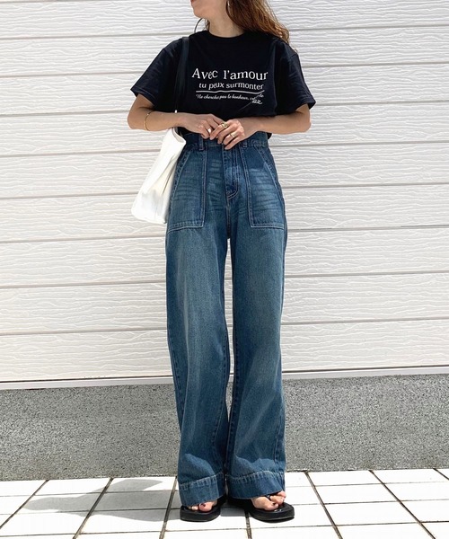 Q（キュー）の「AvecロゴT（Tシャツ/カットソー・レディース・ラベンダー/ブラック/ホワイト・MEDIUM）」の19枚目の写真