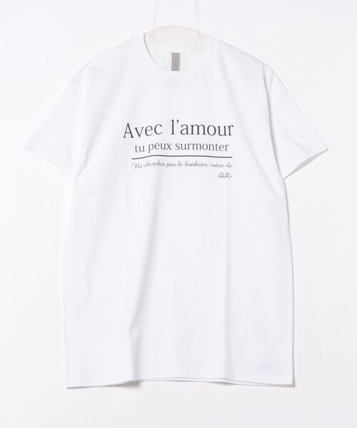 Q（キュー）の「AvecロゴT（Tシャツ/カットソー・レディース・ラベンダー/ブラック/ホワイト・MEDIUM）」の5枚目の写真