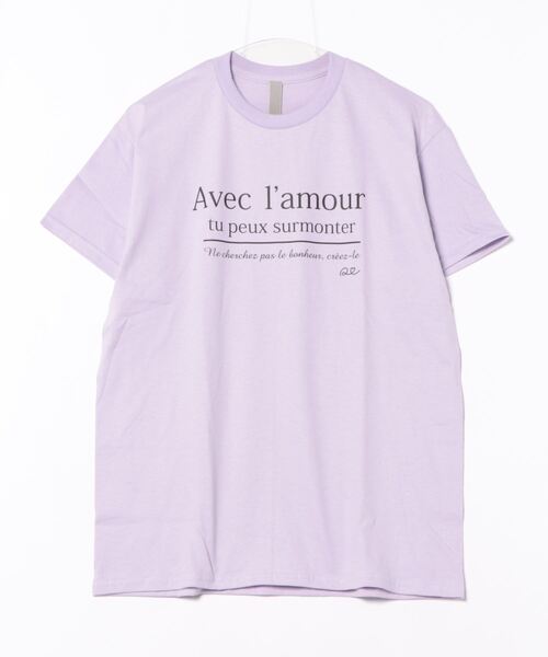 Q（キュー）の「AvecロゴT（Tシャツ/カットソー・レディース・ラベンダー/ブラック/ホワイト・MEDIUM）」の7枚目の写真