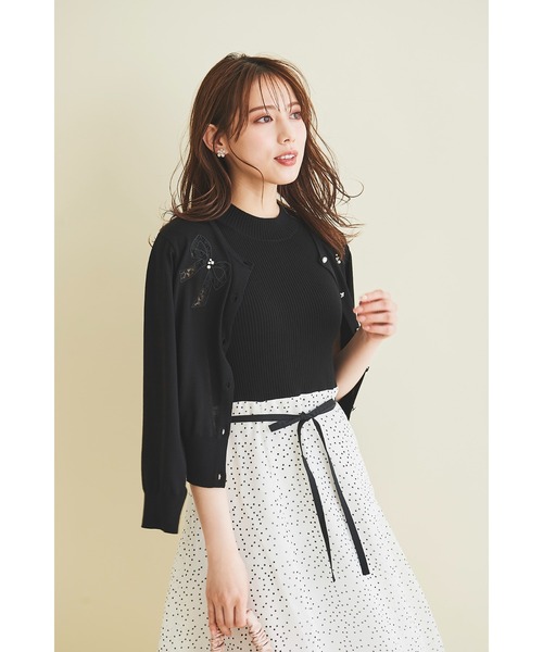 LAISSE PASSE(レッセパッセ)の「リボンブーケ刺繍カーディガン(カーディガン/ボレロ・レディース・ブラック/アイボリー/スモークピンク・MEDIUM)」の5枚目の写真