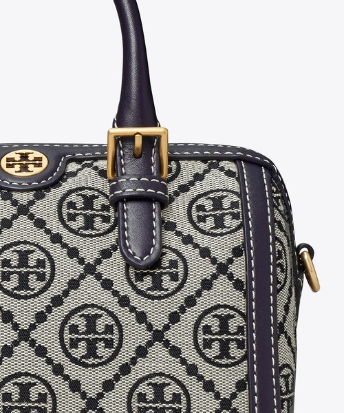 【Tory Burch】Tモノグラム ミニバレルバッグ ジャカード 黒 TORY BURCH（トリーバーチ）の「Tモノグラム ジャカード ミニ