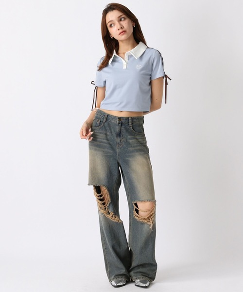 FOREVER 21(フォーエバー トゥエンティーワン)の「【2024SS】トラックポロシャツ(ポロシャツ・レディース・ブラック/ライトブルー・SMALL/MEDIUM)」の6枚目の写真