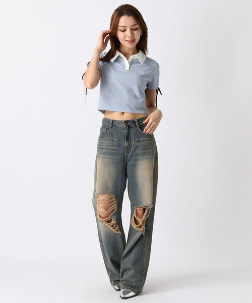 FOREVER 21(フォーエバー トゥエンティーワン)の「【2024SS】トラックポロシャツ(ポロシャツ・レディース・ブラック/ライトブルー・SMALL/MEDIUM)」の7枚目の写真