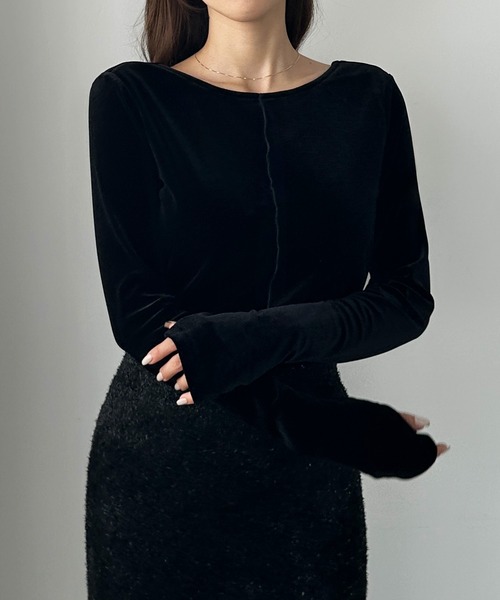 the toe Ermou Back Open Top ベロアトップス　ブラック the toe Ermou Back Open Top ベロアトップス ブラック Ermou Back