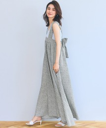 ショルダーリボン花柄フレアワンピース