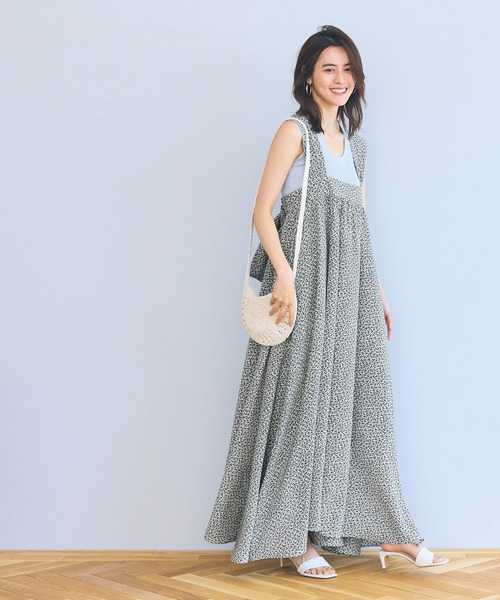 coca(coca)(コカ)の「ショルダーリボン花柄フレアワンピース(ワンピース・レディース・ネイビー/アイボリー・ONE SIZE)」の7枚目の写真