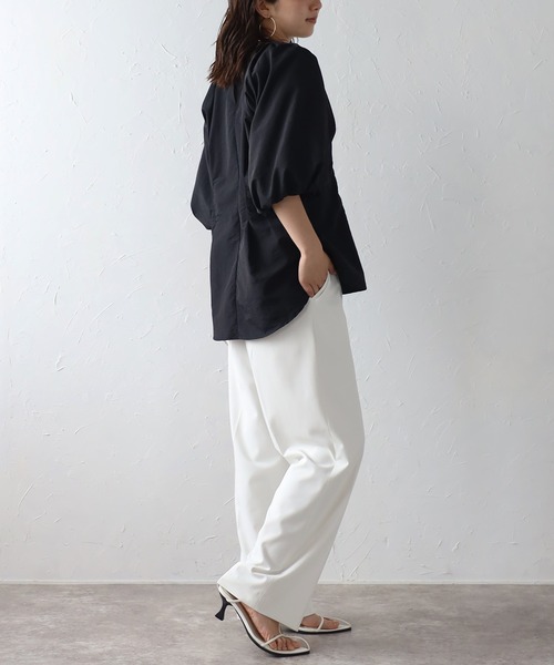 セール】バルーンスリーブノーカラーウエストタックシャツ（シャツ