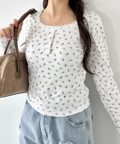 SOLLON.（ソルロン）の「レースフラワーヘンリーネックトップス（Tシャツ/カットソー・レディース・ホワイト/アイボリー・FREE）」の20枚目の写真