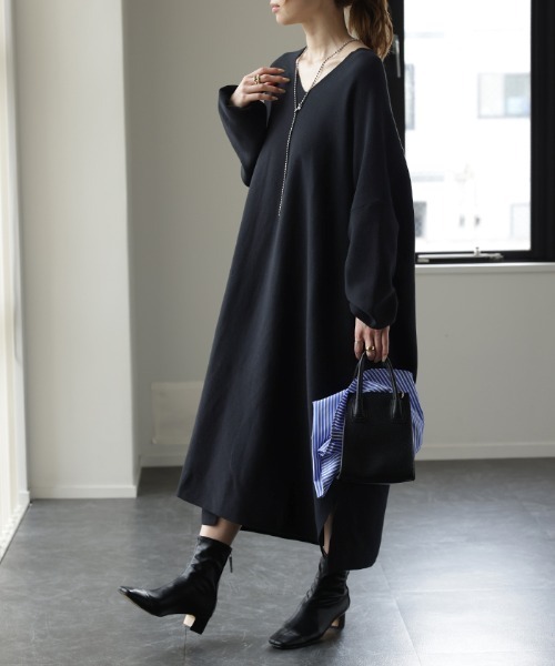 HUG.U（ハグユー）の「「コクーン型ワンピ」ニット（ワンピース・レディース・モカ/ブラック/ライトベージュ/スカイブルー/ペールイエロー/オレンジ・FREE）」の7枚目の写真