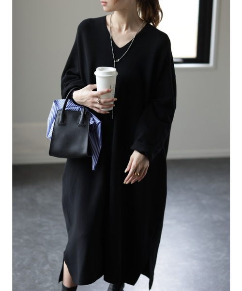 HUG.U（ハグユー）の「「コクーン型ワンピ」ニット（ワンピース・レディース・モカ/ブラック/ライトベージュ/スカイブルー/ペールイエロー/オレンジ・FREE）」の9枚目の写真