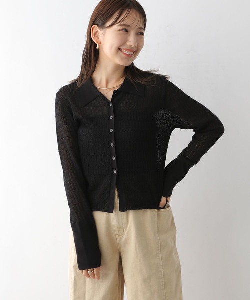 LEPSIM（レプシィム）の「12ゲージ透かしポロプルオーバー　131268（ニット/セーター・レディース・グレイッシュベージュ/ブラック・FREE）」の2枚目の写真