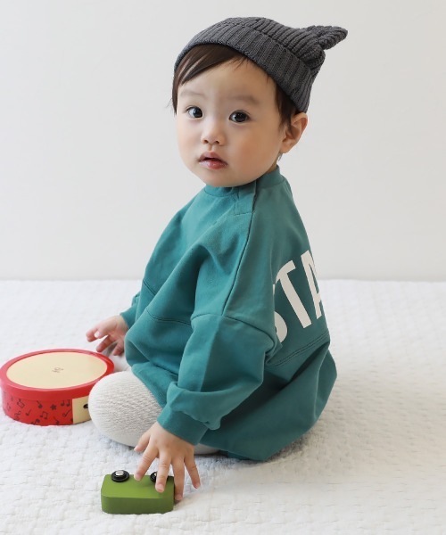 devirock（デビロック）の「洗える ベビー おでこがチクチクしない どうぶつ耳付きニット帽（ニットキャップ/ビーニー・キッズ・チャコール/アイボリー/パープル系6・46-48cm）」の5枚目の写真