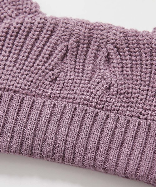 devirock（デビロック）の「洗える ベビー おでこがチクチクしない どうぶつ耳付きニット帽（ニットキャップ/ビーニー・キッズ・チャコール/アイボリー/パープル系6・46-48cm）」の12枚目の写真