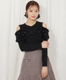 シャギーリボンビジュートップス