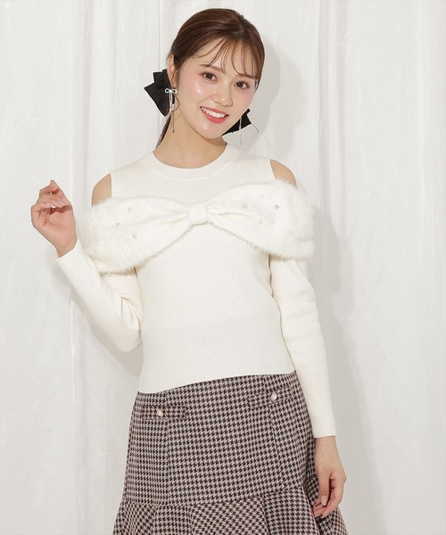 WILLSELECTION(ウィルセレクション)の「シャギーリボンビジュートップス(ニット/セーター・レディース・オフホワイト/ブラック/ピンク・FREE)」の12枚目の写真