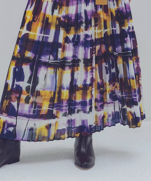 STUMBLY（スタンブリー）の「STUMBLY / Belted Pleats Skirt(ベルト付きチェック柄プリーツスカート)（スカート・レディース・パープル・36）」の5枚目の写真