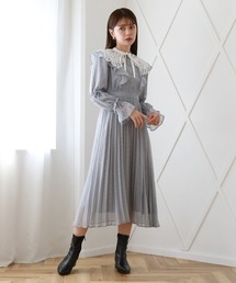 Cheek | 長袖ドットシフォンレースカラーワンピース(ワンピース)